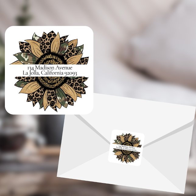 Boho Sunflower Square Return Address Label (Creator Uploaded)