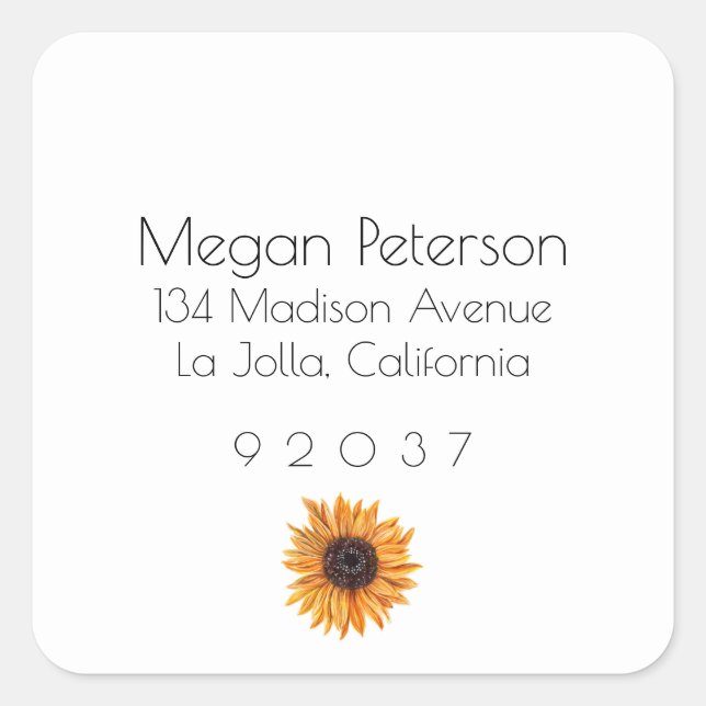 Boho Sunflower Square Return Address Label (Front)