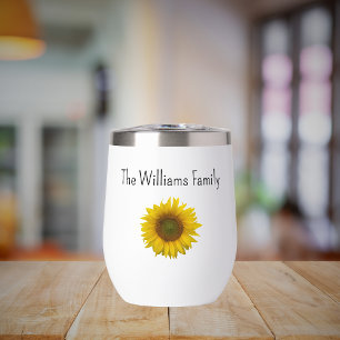 Boho Sunflower Summer Botanical Family Name Thermal Wine Tumbler