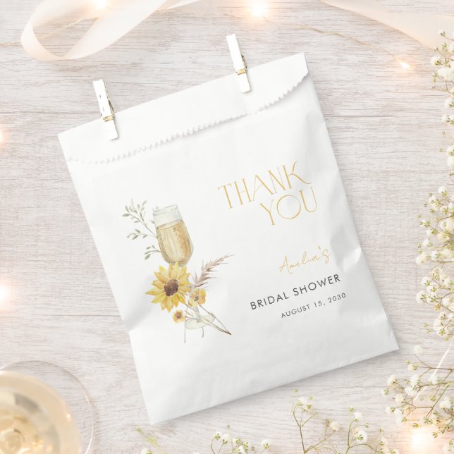 Boho Sunflower Thank You Bridal Shower Favor Bag (Clipped)