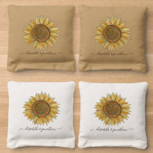 Boho Sunflower Vintage Rustic Floral Custom Names Cornhole Bags