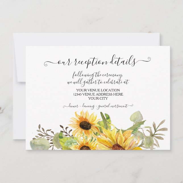 BOHO Sunflower Watercolor Floral Rustic Reception Invitation (Front)