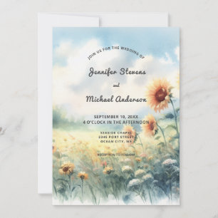 Boho Sunflower Watercolor Rustic Country Wedding Invitation