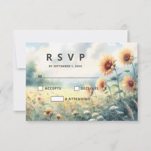 Boho Sunflower Watercolor Rustic Country Wedding RSVP Card