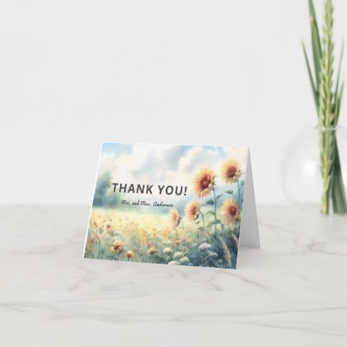 Boho Sunflower Watercolor Rustic Country Wedding Thank You Card