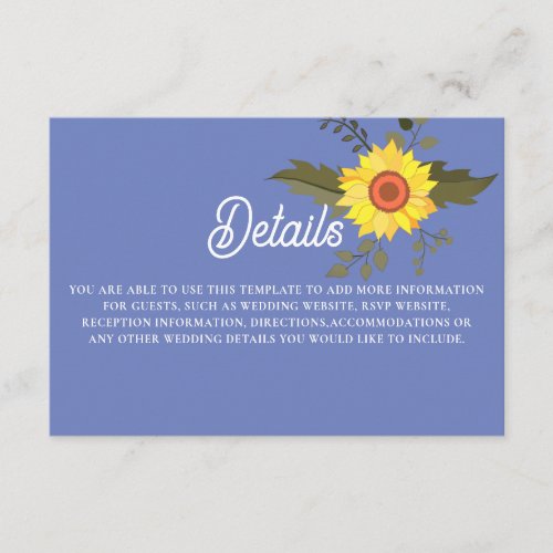 Boho Sunflower Wedding Details Enclosure Card
