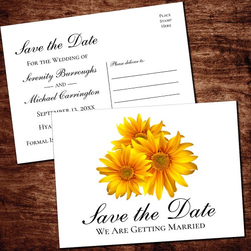 Boho Sunflower Wedding Floral Save The Date   Postcard