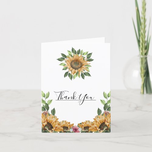 Boho Sunflower Wedding Folded Thank You Card