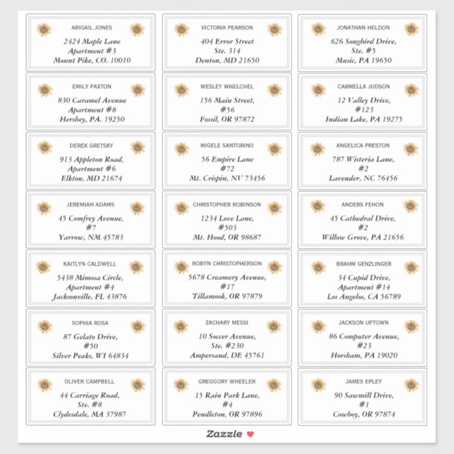 Boho Sunflower Wedding Guest Address Labels (Sheet)