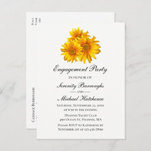 Boho Sunflower Yellow Floral Engagement Party Invitation Postcard