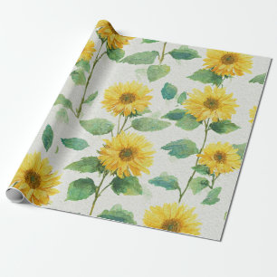 Boho Sunflower Yellow Floral Pattern Spring Summer Wrapping Paper