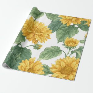Boho Sunflower Yellow Floral Pattern Spring Summer Wrapping Paper