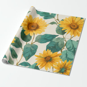 Boho Sunflower Yellow Floral Pattern Spring Summer Wrapping Paper