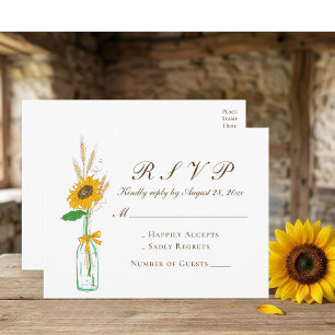 Boho Sunflower Yellow Floral Rustic Wedding RSVP Invitation Postcard