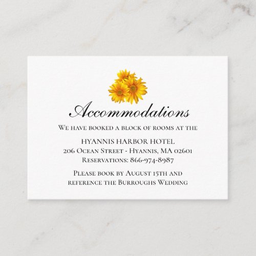 Boho Sunflower Yellow Floral Wedding Accommodation Enclosure Card