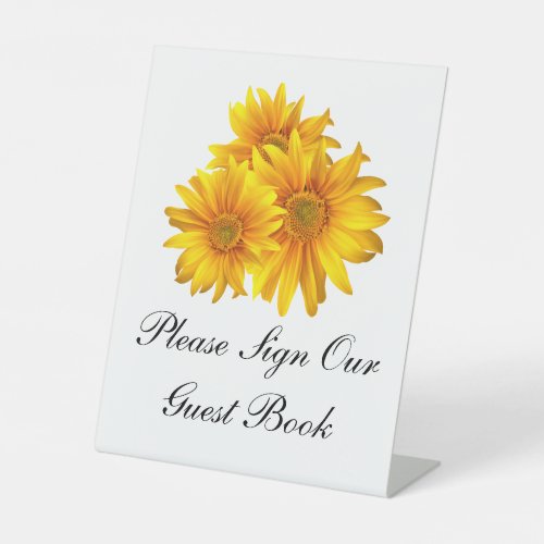 Boho Sunflower Yellow Floral Wedding Guest Book Pedestal Sign