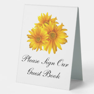 Boho Sunflower Yellow Floral Wedding Guest Book Table Tent