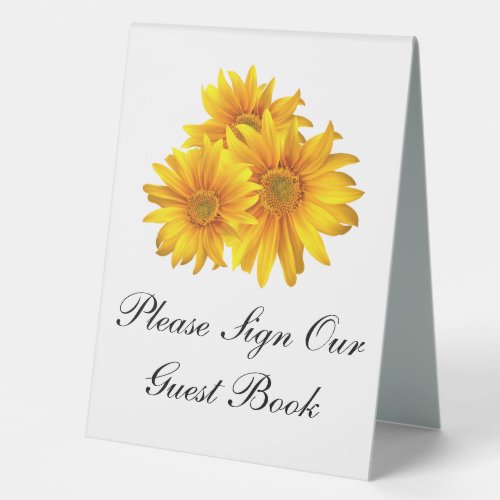 Boho Sunflower Yellow Floral Wedding Guest Book Table Tent Sign