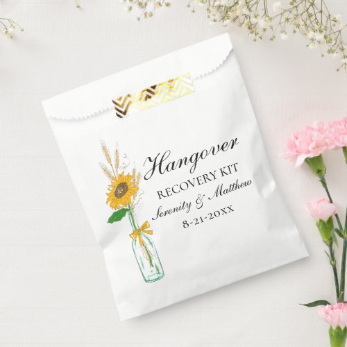 Boho Sunflower Yellow Floral Wedding Hangover Kit Favor Bag