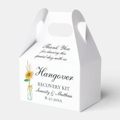 Boho Sunflower Yellow Floral Wedding Hangover Kit Favor Boxes