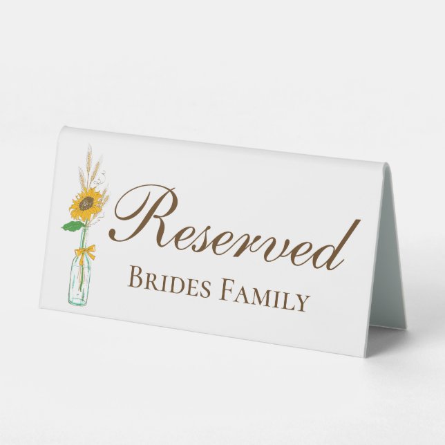 Boho Sunflower Yellow Floral Wedding Reserved Table Tent (Front)