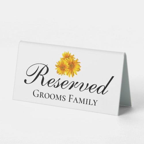 Boho Sunflower Yellow Floral Wedding Reserved Table Tent Sign