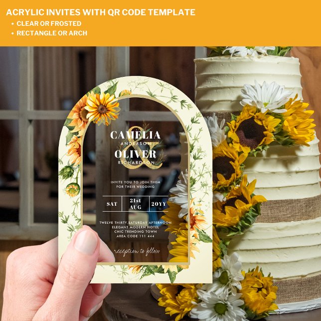 Boho Sunflowers Acrylic Clear Modern Rustic Acrylic Invitations (Creator Uploaded)