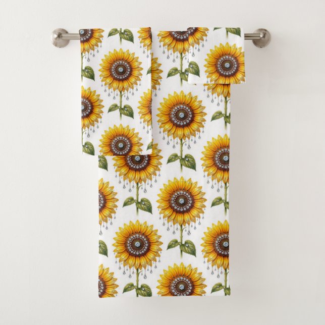 Boho Sunflowers and Diamonds Towel Set (Insitu)