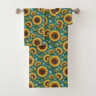 Boho Sunflowers and Diamonds Towel Set