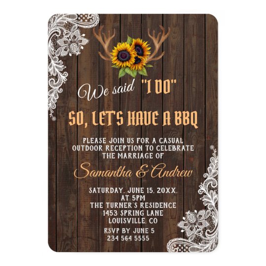 Boho Sunflowers Antlers Wedding I Do Bbq Invitation