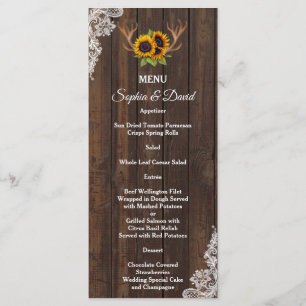Boho Sunflowers Antlers Wood Lace Wedding Menu