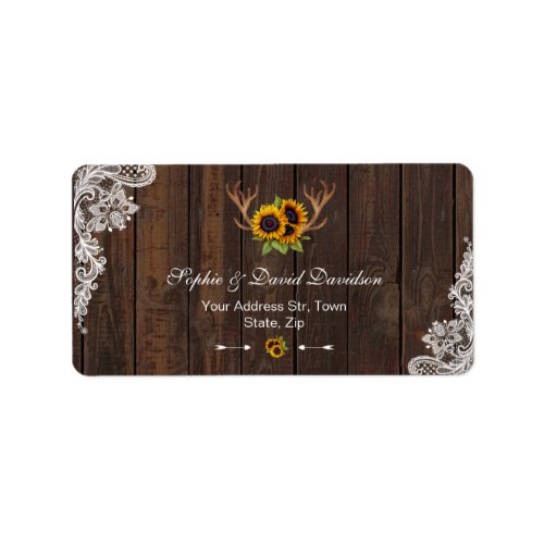 Boho Sunflowers Antlers Wood Lace Wedding Program Label