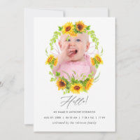 Boho Sunflowers Birth Announcement Photo Card