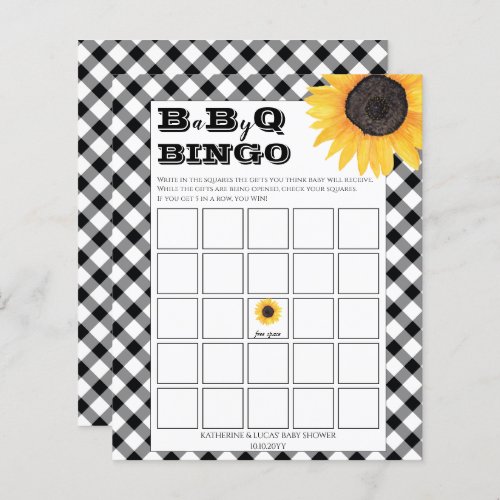 Boho Sunflowers  BW Checks Baby Shower Bingo Invi