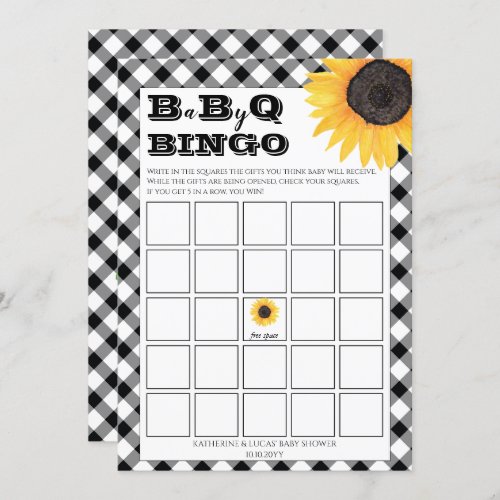 Boho Sunflowers  BW Checks Baby Shower Bingo Invitation