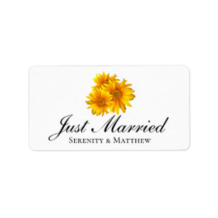 Boho Sunflowers Country Wedding Just Married Label