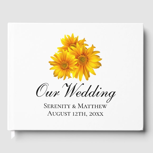 Boho Sunflowers Country Yellow Floral Wedding Guest Book (Front)