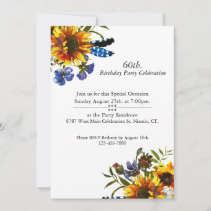Boho Sunflowers, Feathers, Customizable, Birthday Invitation