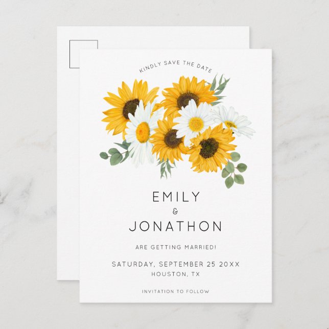 Boho Sunflowers Florals Rustic Save The Date Announcement Postcard (Front/Back)