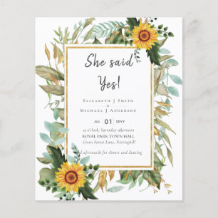 Boho Sunflowers Greenery Watercolor Wedding BUDGET Flyer