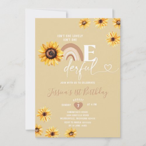 Boho Sunflowers Isnt She Onederful Birthday Invitation