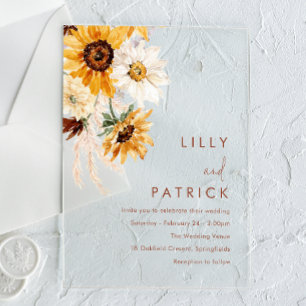 Boho Sunflowers Modern Wedding Acrylic Invitations