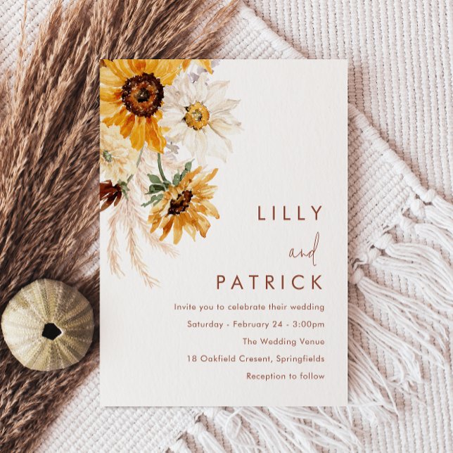 Boho Sunflowers Modern Wedding Invitation (Creator Uploaded)