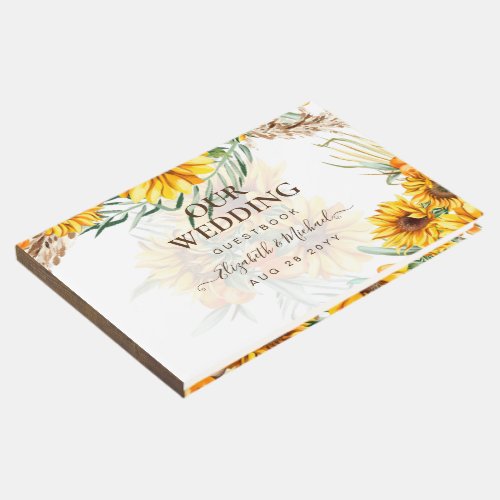 BOHO Sunflowers Pampas Grass Wedding Guest Book