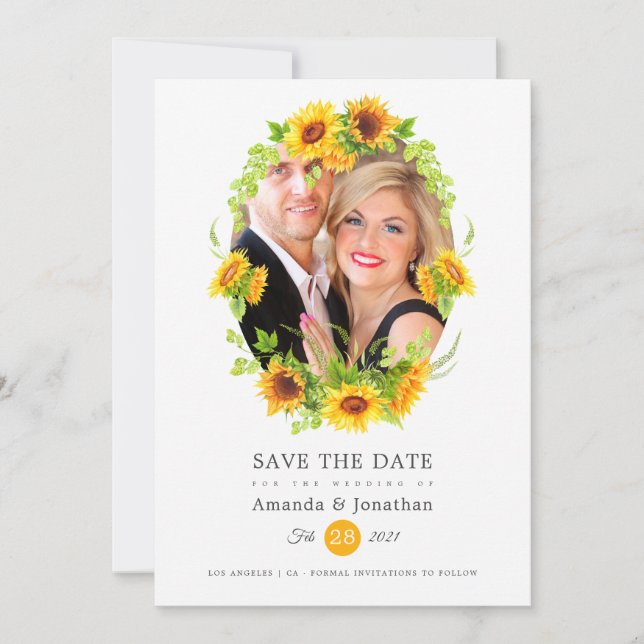 Boho Sunflowers Photo Wedding Save The Date (Front)