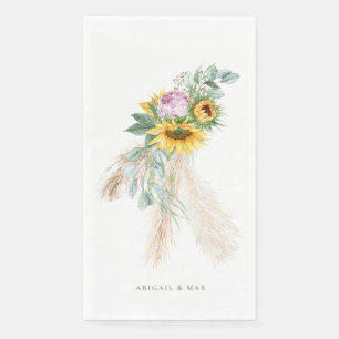 Boho Sunflowers Pink Peonies Personalized Wedding Paper Guest Towels