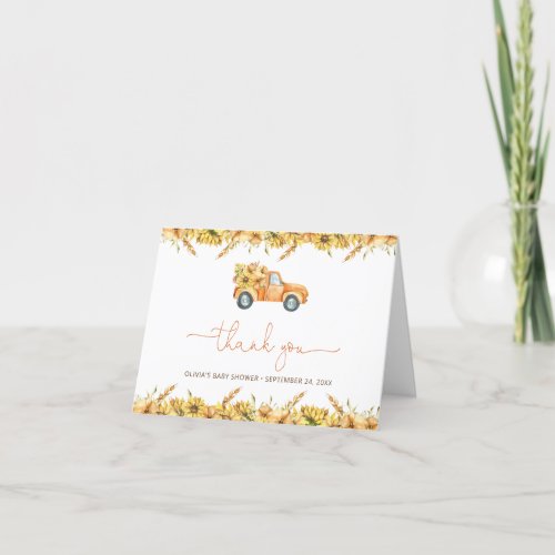 Boho Sunflowers  Pumpkins Baby Shower Thank You Card