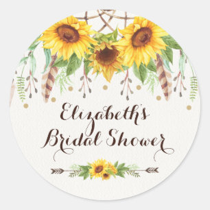 Boho Sunflowers Rustic Bridal Shower Party Favors Classic Round Sticker