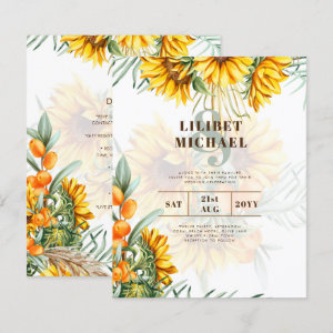 Boho Sunflowers Rustic Wedding Invite Double Sided