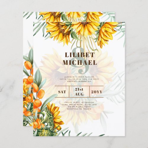 Boho Sunflowers Rustic Wedding Invite Double Sided